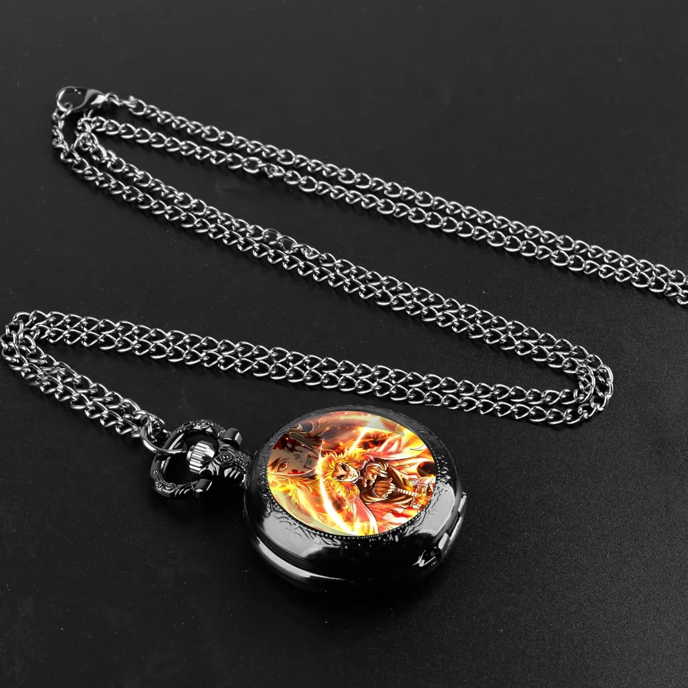 Rengoku Kyoujurou أنيمي تصميم خمر زجاج قبة كوارتز ساعة الجيب مع سلسلة دائمة الأرقام العربية الهاتفي للجنسين الإبداعية Gif