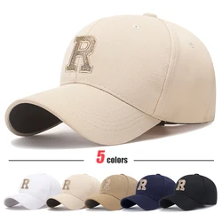 Gorra de béisbol con bordado de hilo dorado con letra R, Material de tela de piña elástica, gruesa y duradera, alta calidad, nueva marca