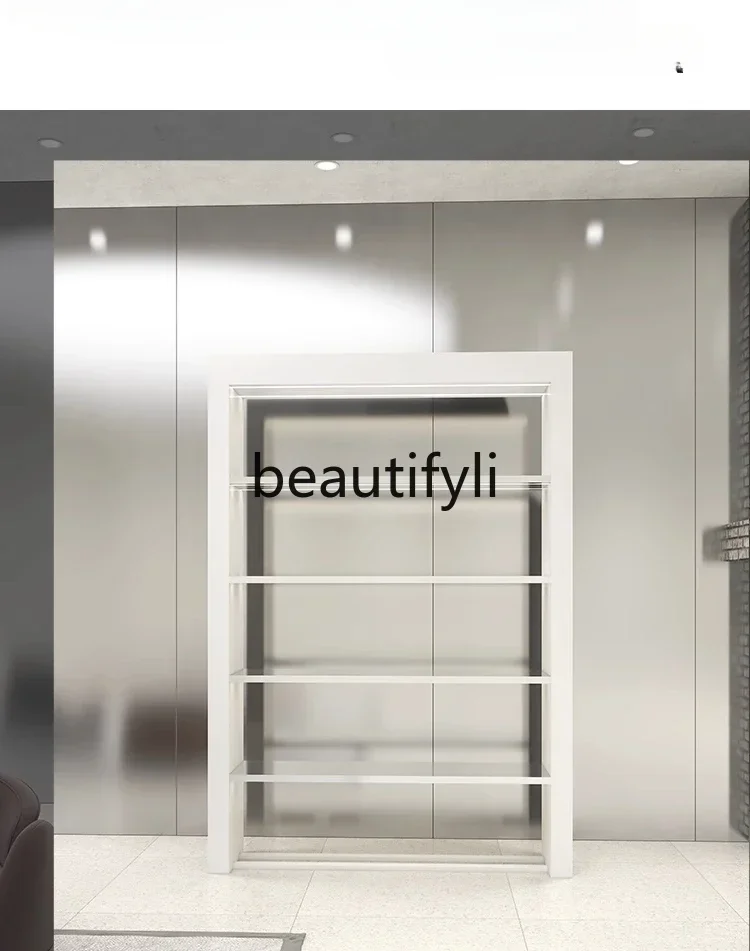 

D25 shoe and bag display rack multi-layer stainless steel grid, floor-to-ceiling with light