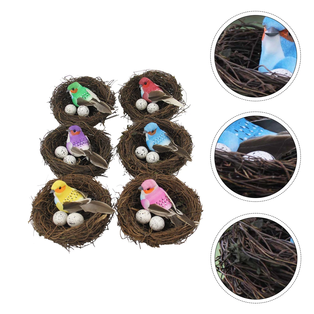 

6 set Bird Nest Decor Set Vine Weaving Design With Simulation Eggs Home Garden Party Decoration Spring Ornament For Balcony