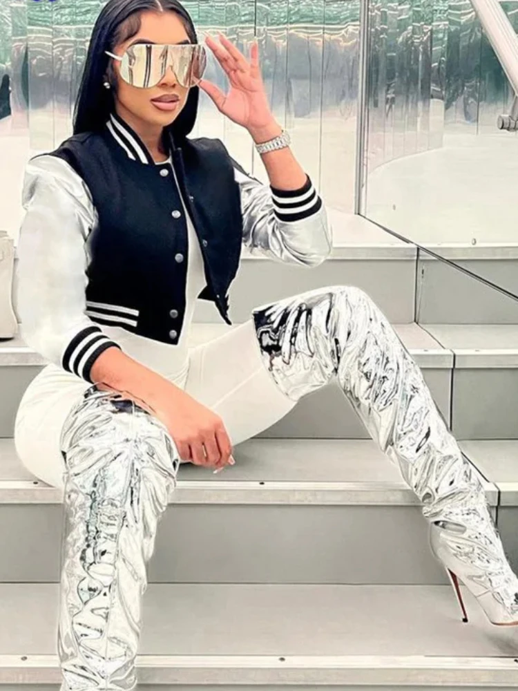 

Nibber Hipster Fluffy Letter Женская короткая куртка Университетская кожаная куртка с рукавами в стиле пэчворк Бейсбол Y2K Базовая повседневная верхняя одежда Уличное пальто