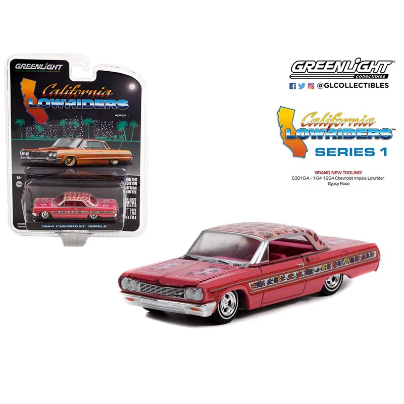 Green Light 63010 A CALIFORNIA LOWRIDER 1964 Impala Gypsy Rose 1:64 Alloy Diecast Model Car Collection Ornament Gift Toy