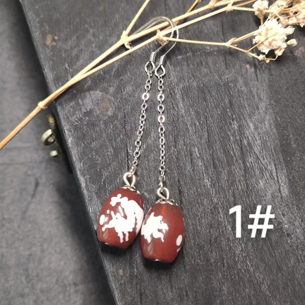 

1pcs/lot Natural dragon totem first line apothecary five eyes Agate Dzi Earrings S925 Sterling Silver retro ethnic style jewelry