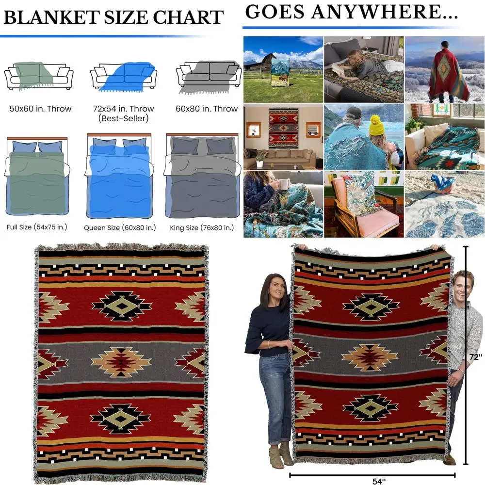 

Хлопковый гобелен в стиле юго-западных индейцев, сделано в США, 72x54 дюйма