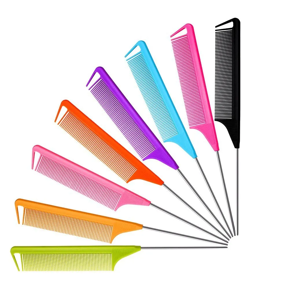 

Metal Rat Tail Comb for Hair Highlighting Steel Pin Sectioning Hairdressing Comb for Dyeing Professional Colorful Salon Styling