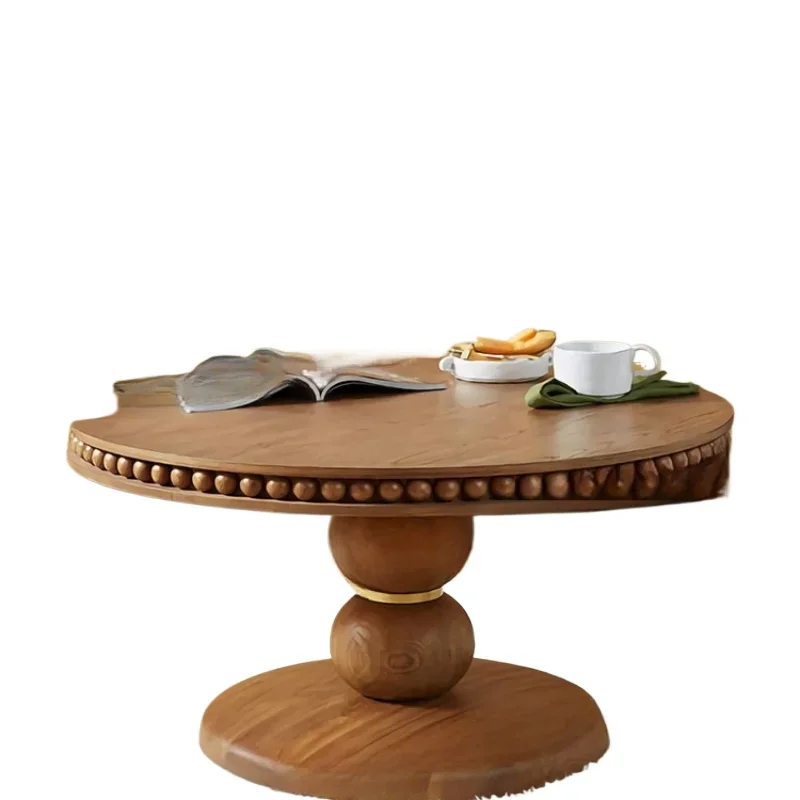 

American solid wood long dining oval long study desk Roman column round coffee table simple retro side table c