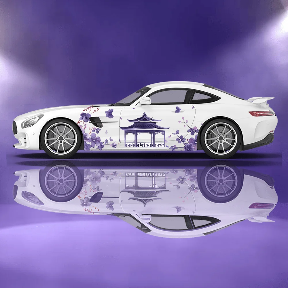 

Chinese Pavilion Purple Flower Car Vinyl Wraps Decal Self-adhesive PVC Sticker Suitable for Trucks SUV Decor Auto Accessories