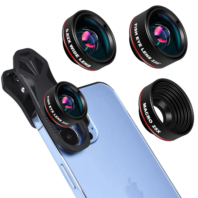 Smartphone Universal Camera Lens 3 In 1 Lens Fish Eye Phone Photography HD Fisheye 0.62X Wide Angle 25X Macro for iphone 12 13