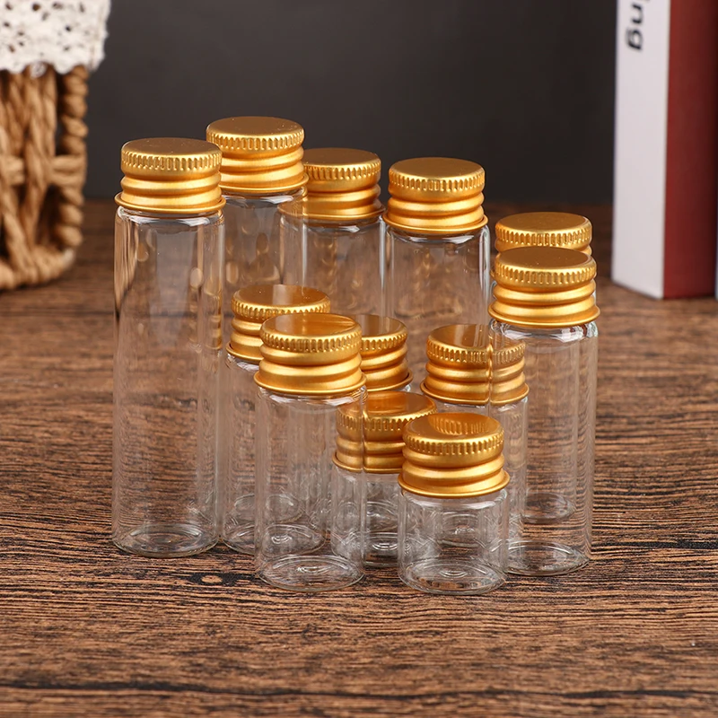 10Pieces 5ml/7ml/10ml/14ml/18ml/20ml Glass Bottles With Aluminium Lids Small Mini Glass Jars 6 Sizes U-pick