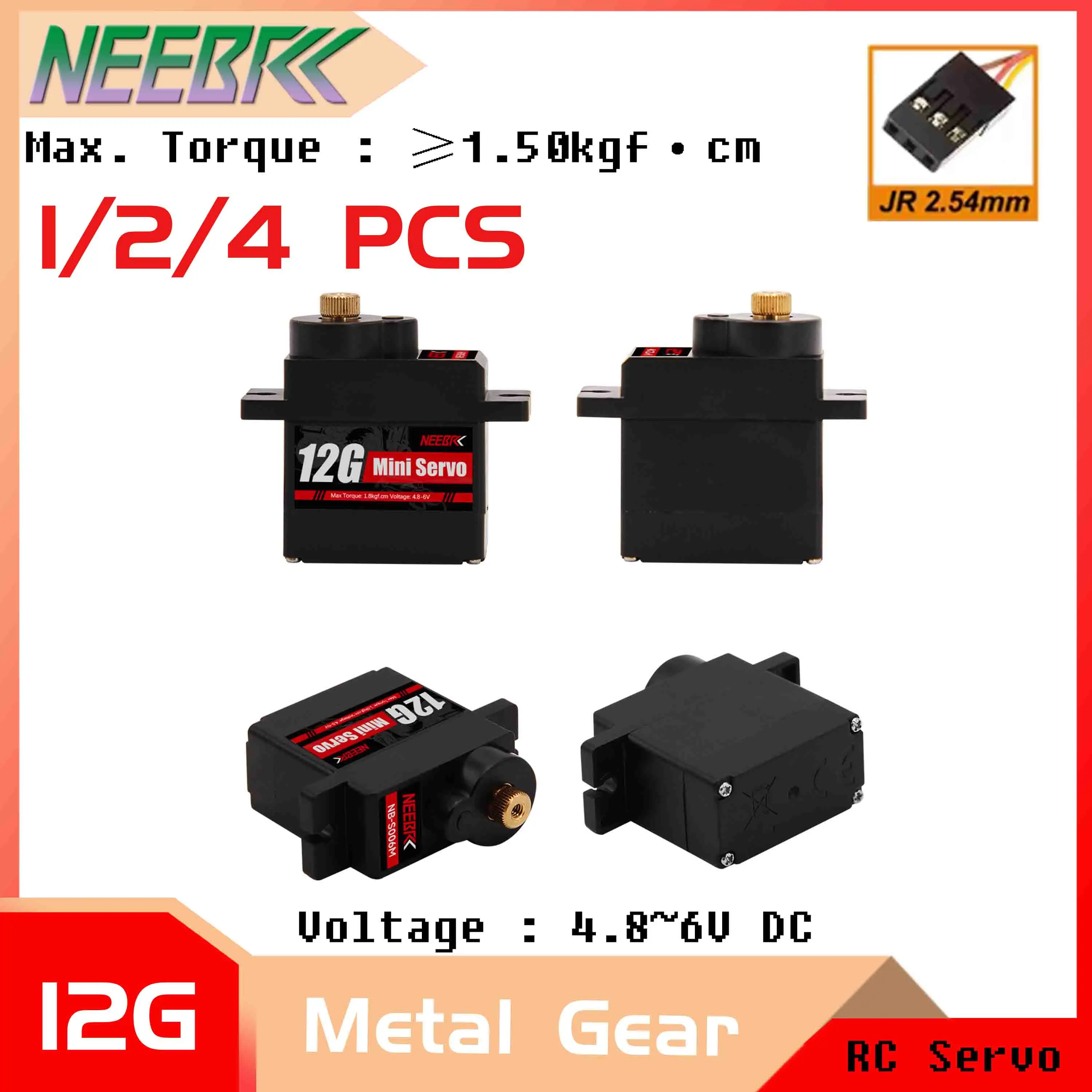 1/2/4PCS NEEBRC 12g Servo Metal Gear 4.8~6.0V for 1/24 RC Car Crawler Truck Racing Drift Axial SCX24 Upgrade Model Accessories