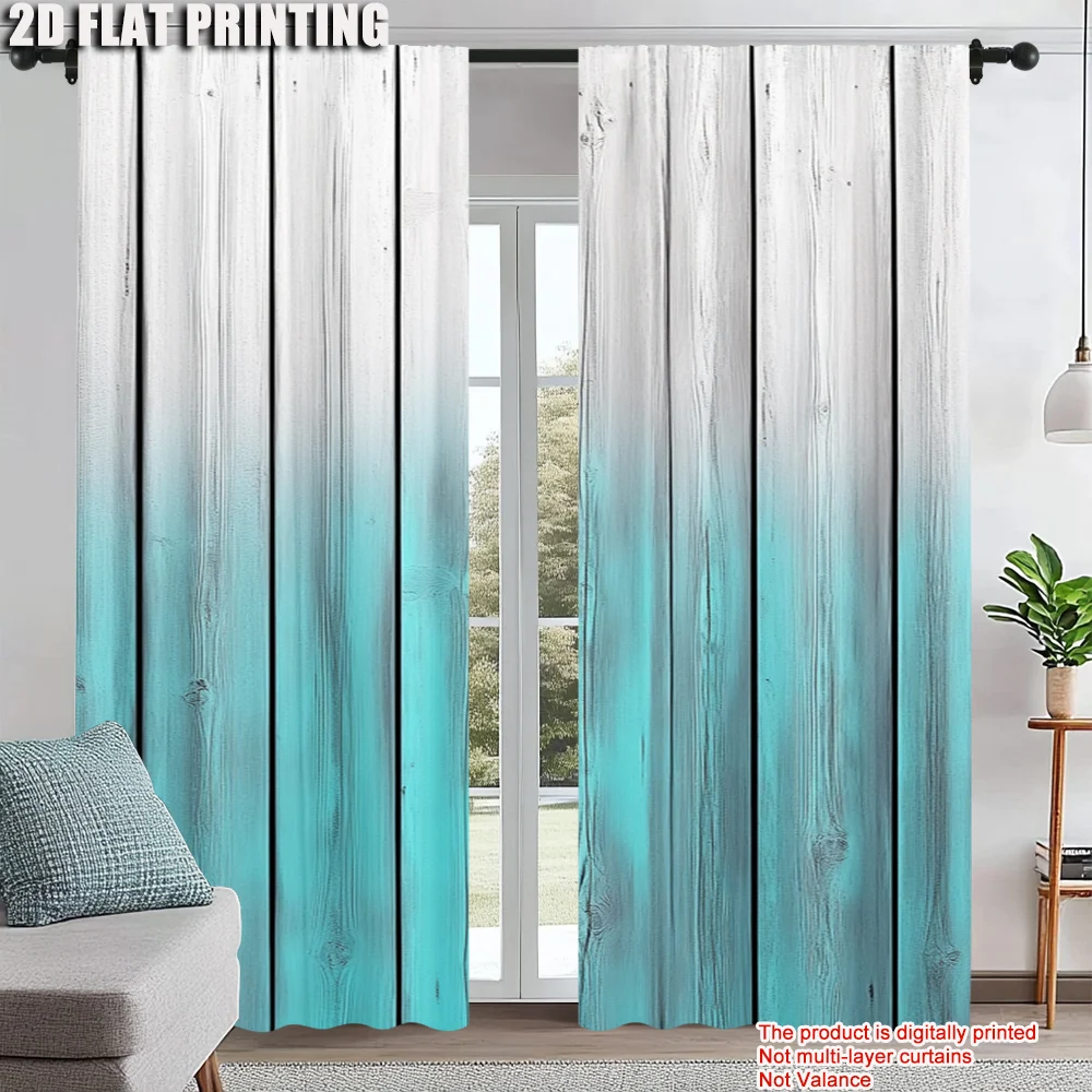 

2Pcs Modern Tie Dye Wood Plank Pattern Window Curtain Digital Printed Rod Pocket Design For Easy Installation Decorative Drapes