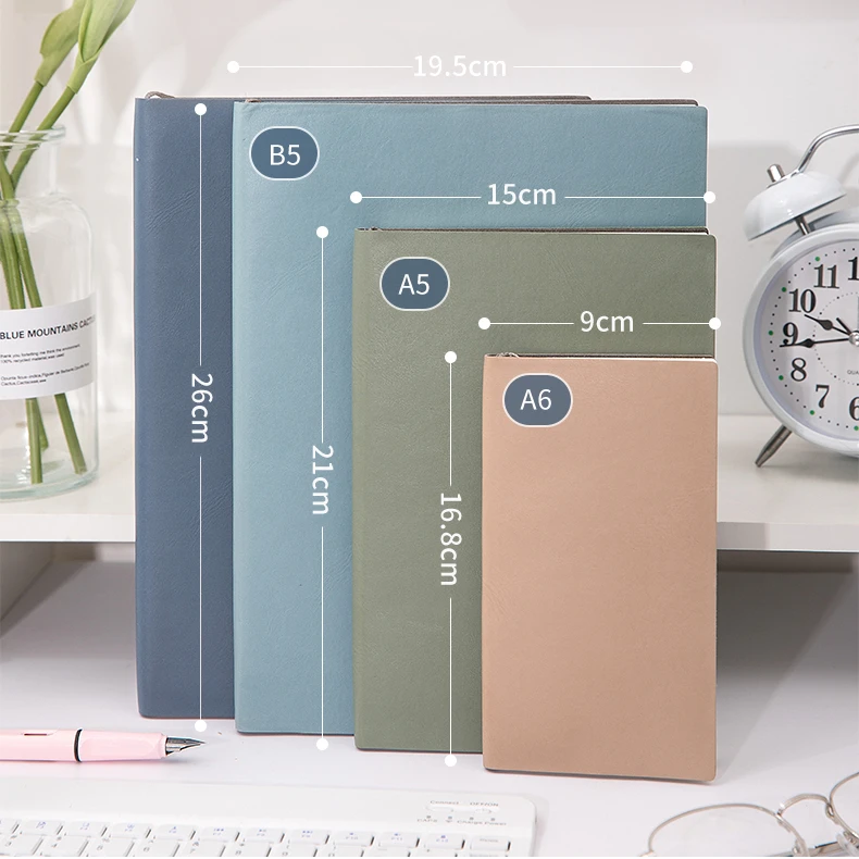 A5A6/B5 Soft Pu Leather 96/100 Sheets Notebook Journal Business Office Work Meeting Notepad Diary Planner School Stationery