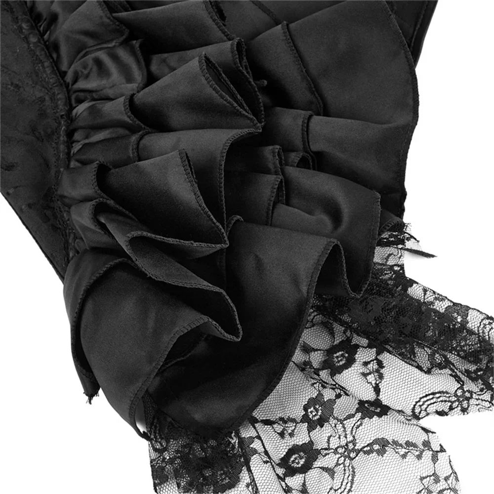 Women Black Bustiers And Corset Top Ruffle Lace Decoration Gothic Waist Trainer Body Shaper Sexy Overbust Corsets