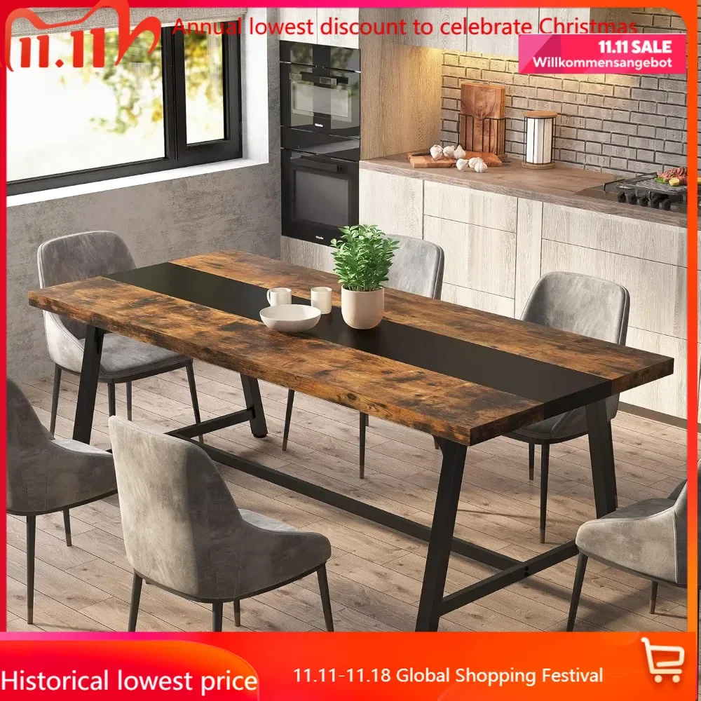 

Dining Table for 8 People, 70.87-inch Rectangular Wood Kitchen Table with Strong Metal Frame, Industrial Large Long D