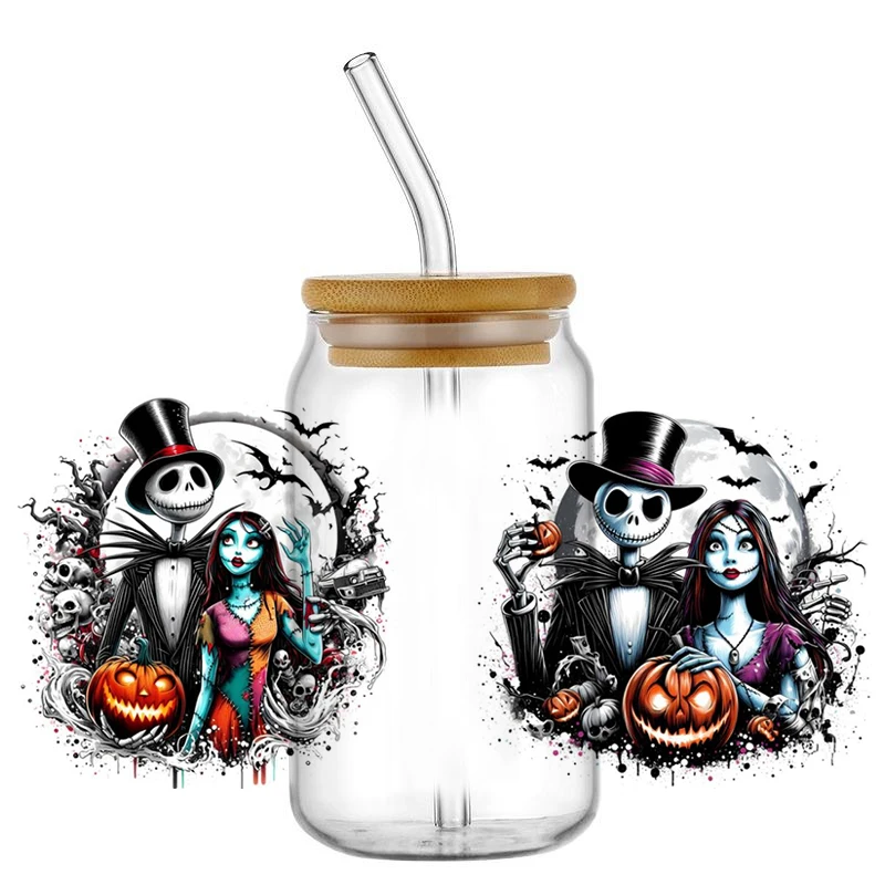 Halloween Brides 16OZ UV DTF Cup Wrap Transfer Waterproof Stickers Tumbler coffee cup decoration for glass cups