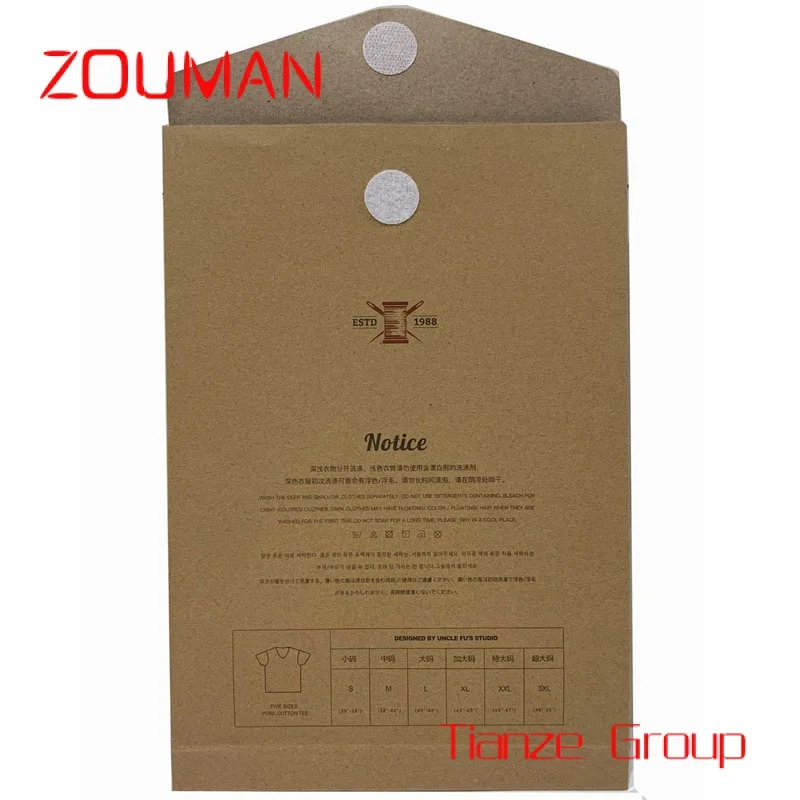 Custom , Durable Eco Friendly Brown White Envelope Cut out Paper Bag for T-shirt Sock Underwear