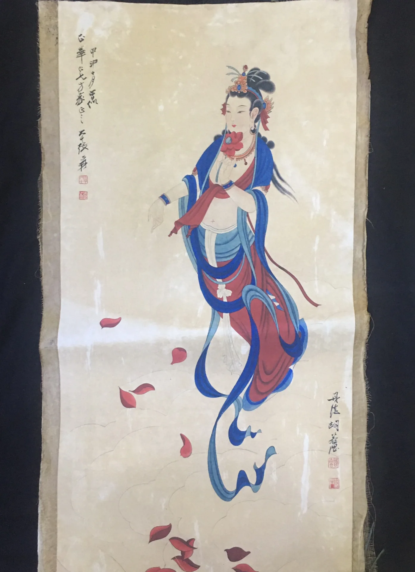 Chinese living room classical rice paper rotten film painting Zhang Daqian - Dunhuang beautiful lady decorative painting