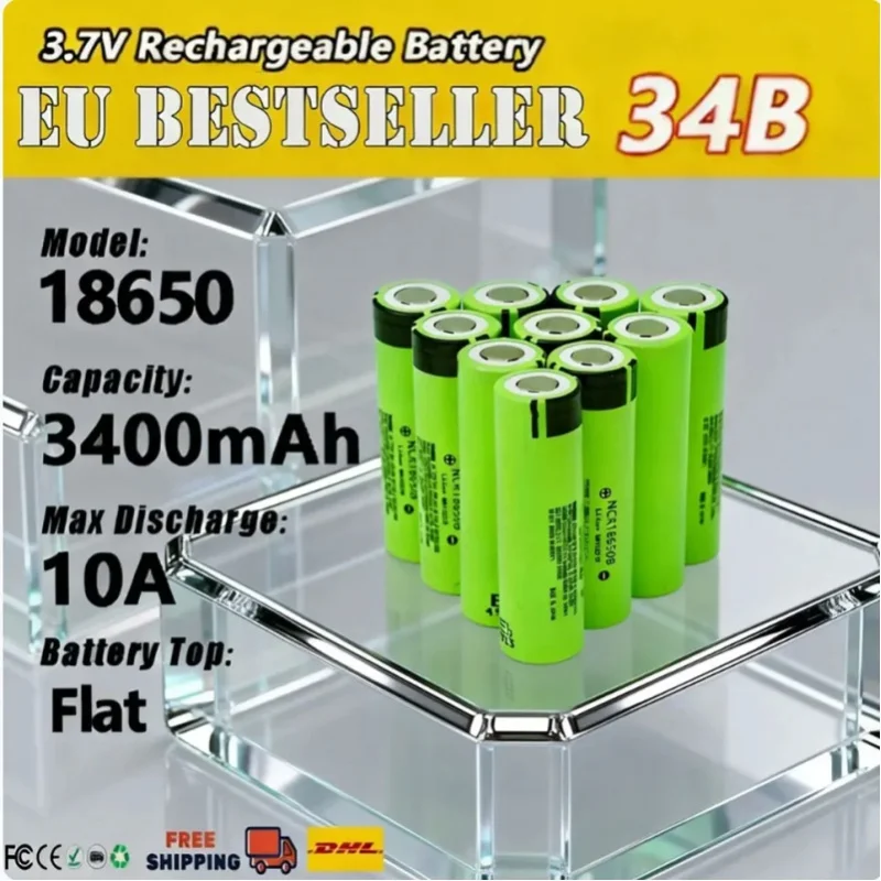 18650 34B wiederaufladbare Lithiumbatterie, 3,7 V, 3400 mAh, für Überwachung, Taschenlampe, tragbarer Ventilator usw.