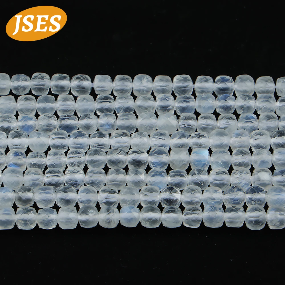 AA 4mm Natural Moonstone Faceted Cube Beads for Jewelry Making DIY Bracelets Necklace Loose Stone Seed Beads DIY Accessories