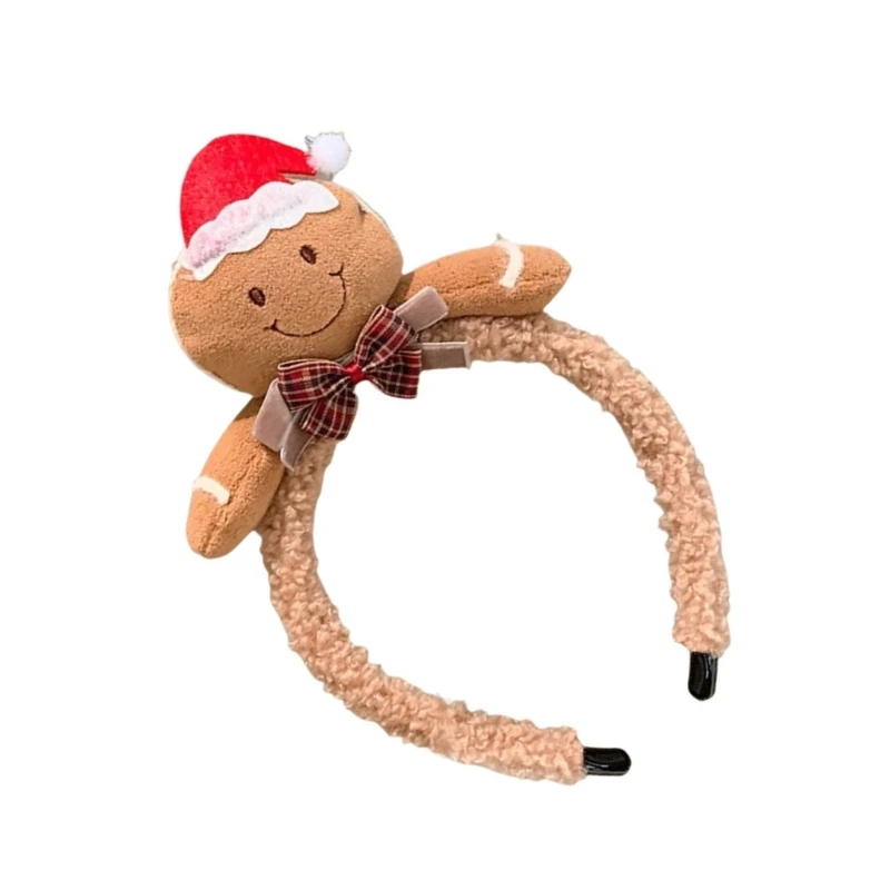 Gingerbreads Hairband Comfortable Plush Hair Hoop Seasonal Celebration Headbands for Festives Gatherings