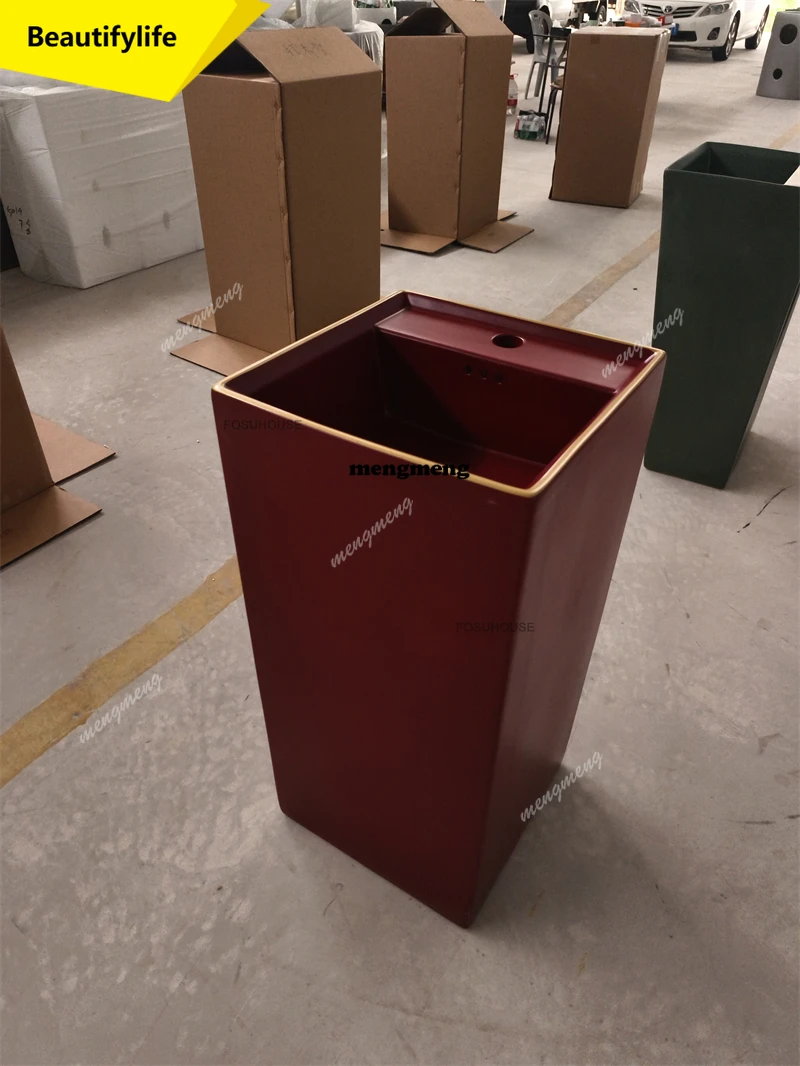 

A17 French Vintage Ceramic Bathroom Sinks Integrated Floor-standing Art Basin Home Bathroom Accessories Designer Pedestal Washba