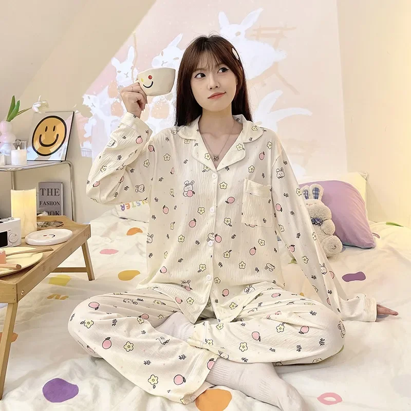 Long Sleeve Pajama Sets Women Chic Daily Autumn Pyjamas Schoolgirls Dormitory Printed Comfortable Slouchy Ins Popular Trendy