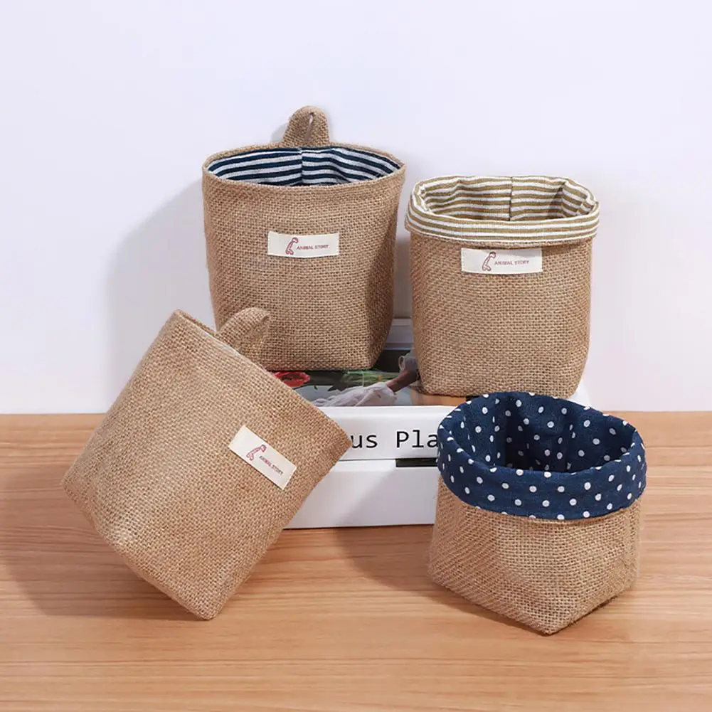 Nordic Style Bed Caddy Storage Bag Cotton Linen Non-Woven Pocket with Hanging Hole Wall Mounted Pouch for Bedside Bed Frames