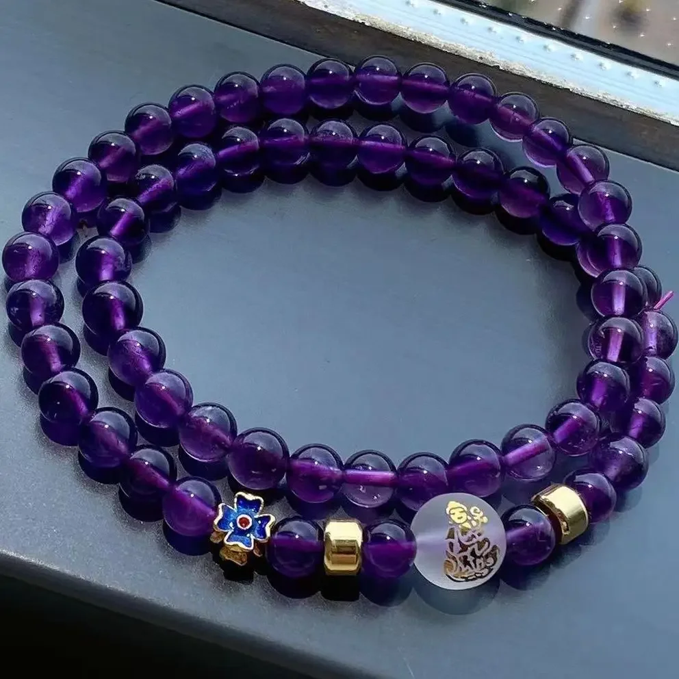 

2025 Natural Amethyst Bracelet High-end Zodiac Guardian Amulet Zodiac Snake Hand String For Women Hyun Bodhisattva Vintage Gifts