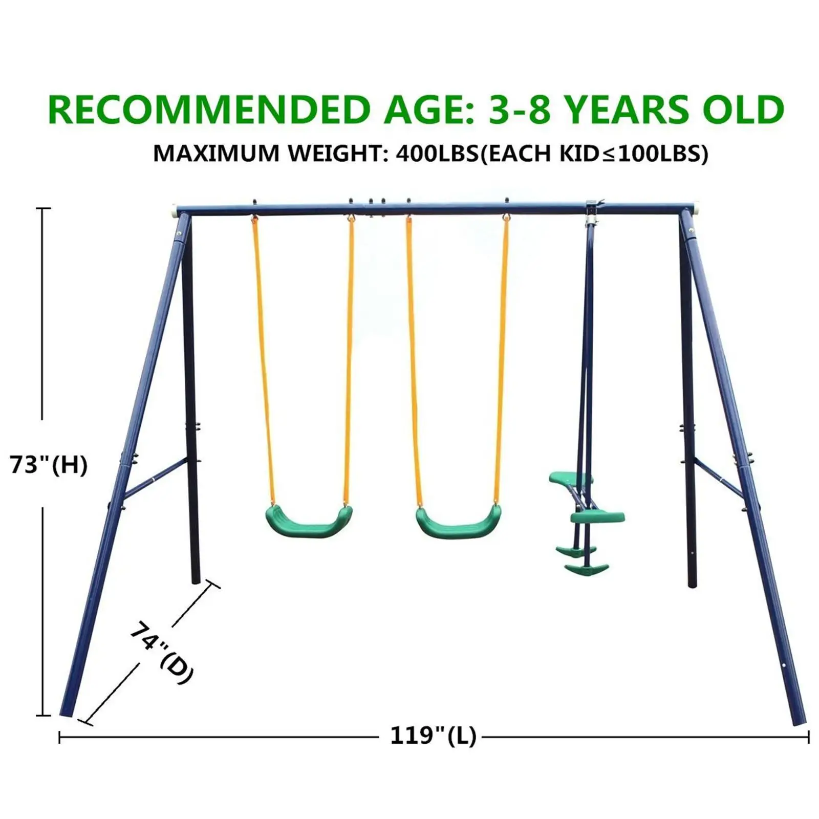 Metal Swing Set Outdoor with Glider for Kids, Toddlers, Children