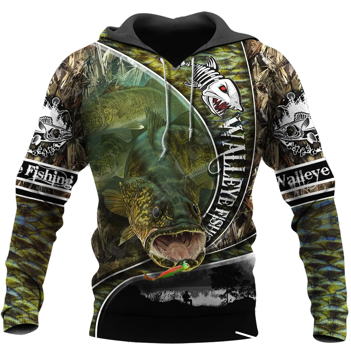 Moletom estampado de pesca masculina de manga comprida 3D, moletom solto, roupas infantis Harajuku, outono, Y2K