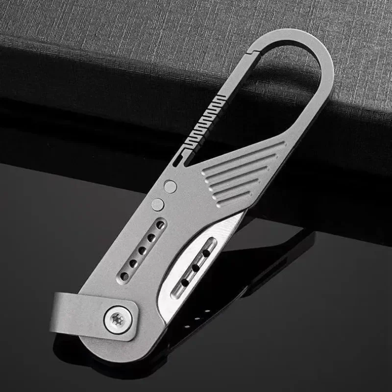 Outdoor Multifunctional Titanium Keychain Carabiner Car Key Chain Knife Box Cutter Keyring Mini Folding Pocket Knife Tool Gift