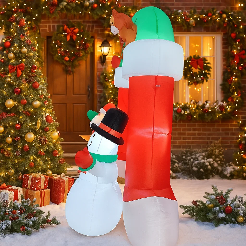 2.7M/8.8FT Świąteczne Dekoracje Nadmuchiwane Figurki Świętego Mikołaja i Bałwana, Łuk Ozdobny do Domu i Ogrodu, Dekoracje LED, Zabawka na Imprezę Świąteczną