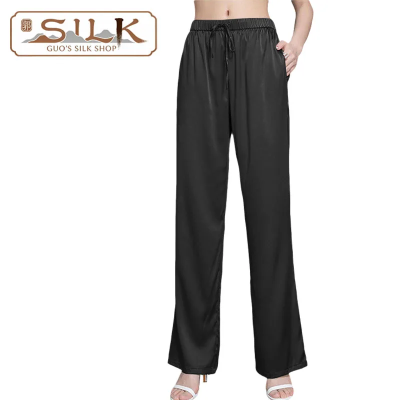 Natural Silk Women's Pants High-Waist Striped Straight Pants Outdoor Leisure Comfortable Cool and Light Spring and Summer