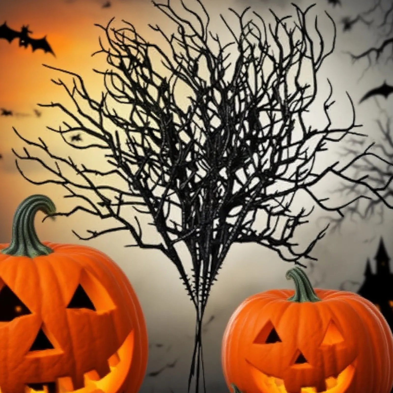 10 قطع من قرون فرع الموتى الاصطناعي للهالوين الأسود غير يتلاشى فرع شجرة بلاستيكية صناعية واقعية رائعة #3