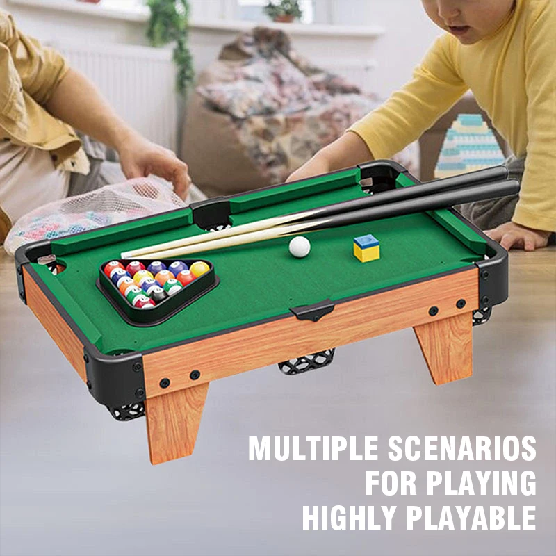 Mini Pool Table Set Portable Assembly Kids Toys 16 Balls Triangle Wood Tabletop Billiards Game Table Girls Home Traveling Party