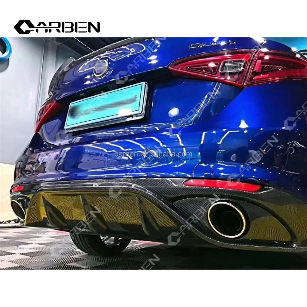 Carbon Fiber Rear Lip Bumper Diffuser & Body Kit for Giulia-New Carbon Black Bolt-On Upgrade
