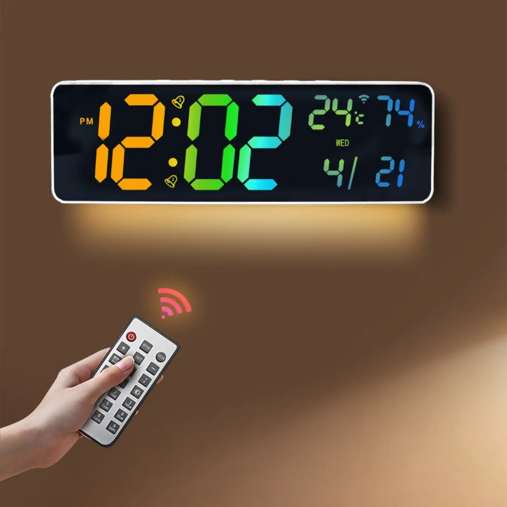 Light Sensor Display RGB Wall Clock Adjustable Brightness Customizable Color Modes Count-up Timer Power Supply Type C Wall Clock