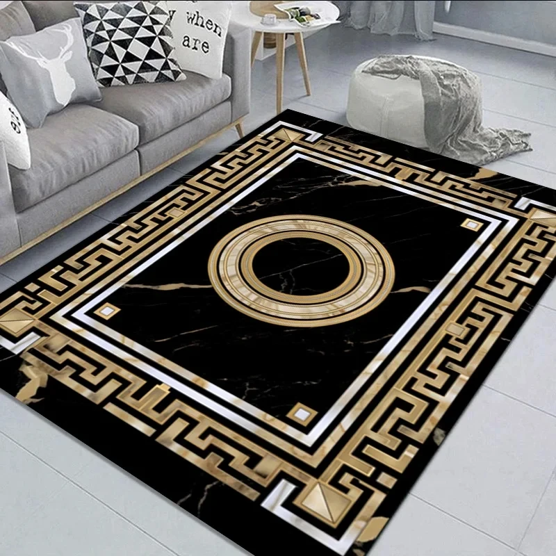 Black Gold Marble Carpet for Living Room Decorations Sofa Table Large Area Rugs Hallway Balcony Long Floor Mat Anti-slip Doormat