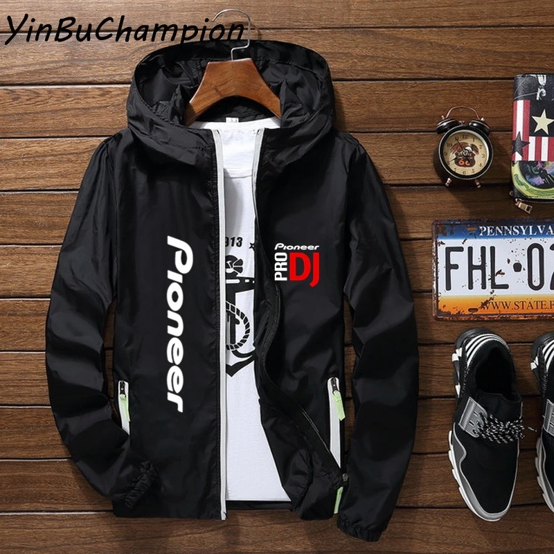 Men's Casual Zipper Pioneer Pro DJ Windbreaker Pilot Coat Thin Windbreaker Bomber Hooded Jacket Male Sport Outwear S-7XL