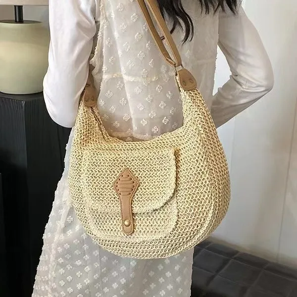 

2025 Spacious Straw Tote Womens Woven Beach Bag Versatile Underarm Purse Fashionable Crossbody Shoulder Bag