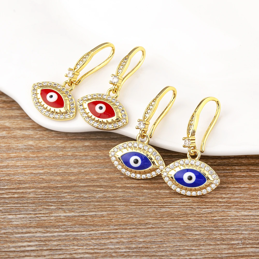 Nidin New Turkish Amulet Evil Eye Drop Earrings 4 Colors Lucky Charm Dangle Ear Hook Jewelry Birthday Wedding Gift Wholesale