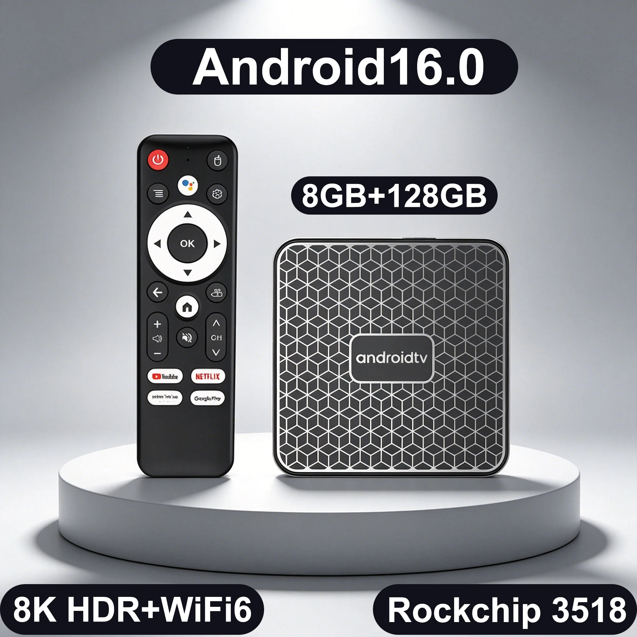 T8S Android 16 Smart TV Box RK3518 8GB 128GB 8K HD HDR Dual WiFi 6 BT5.4 Google Voice Remote Streaming Media Player Set Top Box