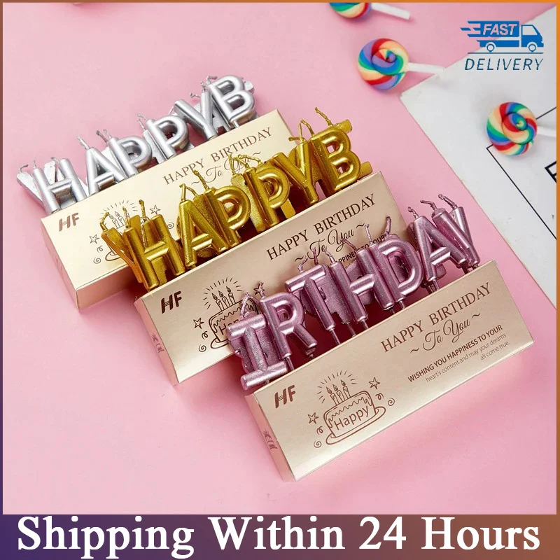 Candle Birthday Alphabet English cake decoration happy birthdany Gold Rich Party Baking Supplies plug-in candle Birthday candles