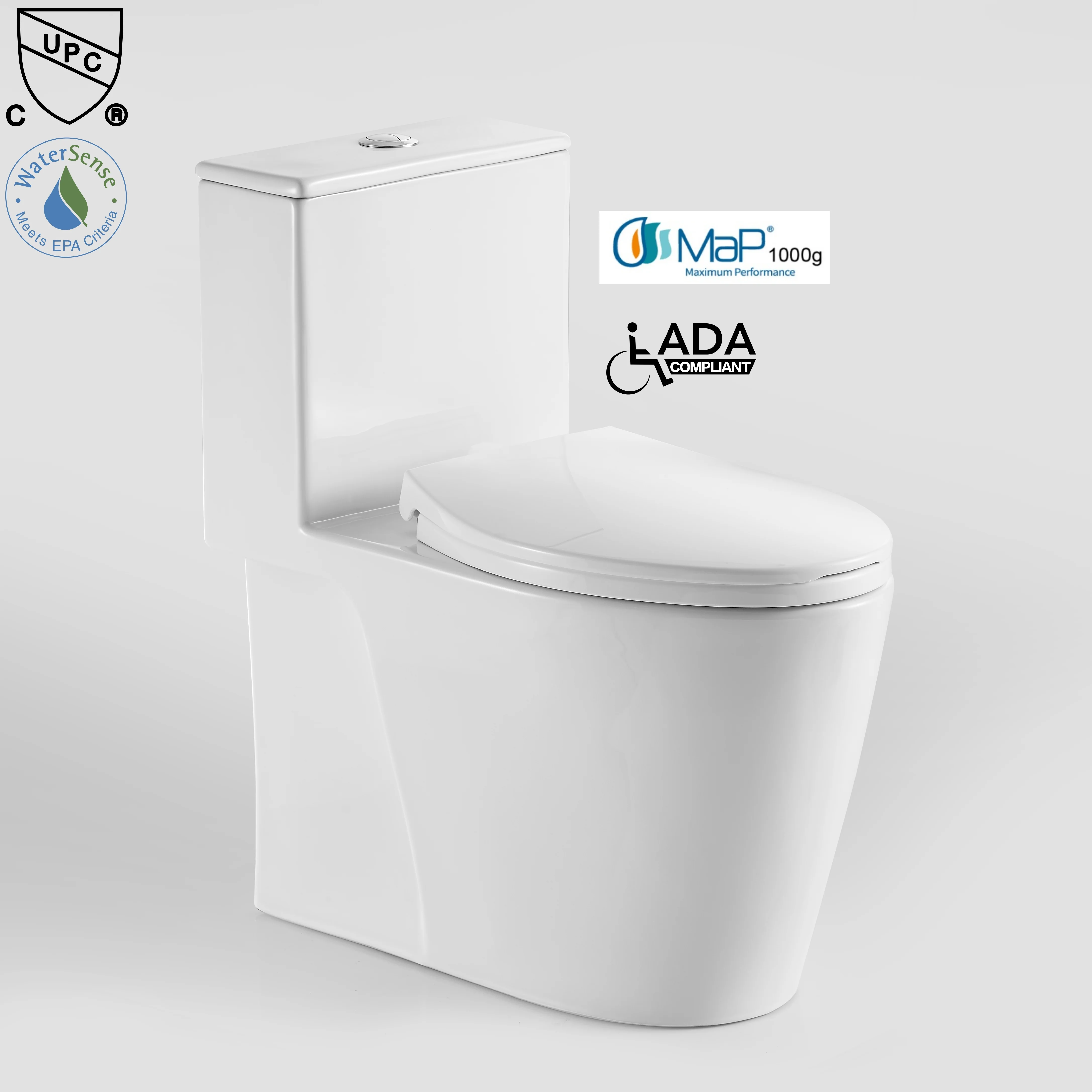 

White Color Floor Mounted CUPC Watersense Map 1000g Ceramic Sanitary Ware Inodoro Bathroom One Piece Toilet Commode