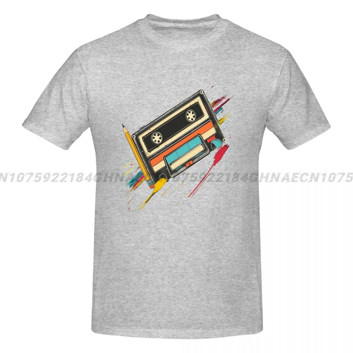 80s Cassette Tape Pencil 1980s Retro Vintage Throwback Music T-Shirt Men Clothing Vintage T Shirt Camisetas Throwback Music