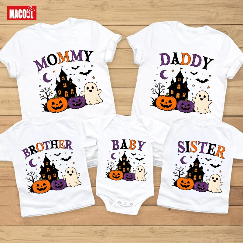 Halloween Family Matching Outfits Baby Tee Cute Ghost Pumpkin T‑Shirt Baby Bodysuit Family Party Personalized Halloween DADDY