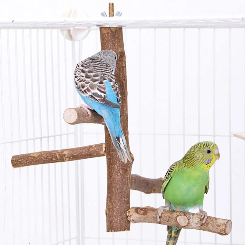 Natural Wood Bird Branch Stand Perches Pet Parakeet Budgie Hanging Play Toy Bird Cage Parrot Wooden Desk Holder Perches Platform