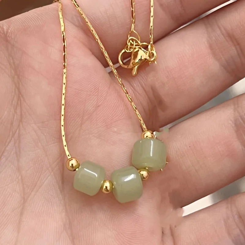 2025 Fashion New Necklace Sales Three Crystal Transit Beads Light Luxury Small Group Design Sense Versatile Simple Necklace