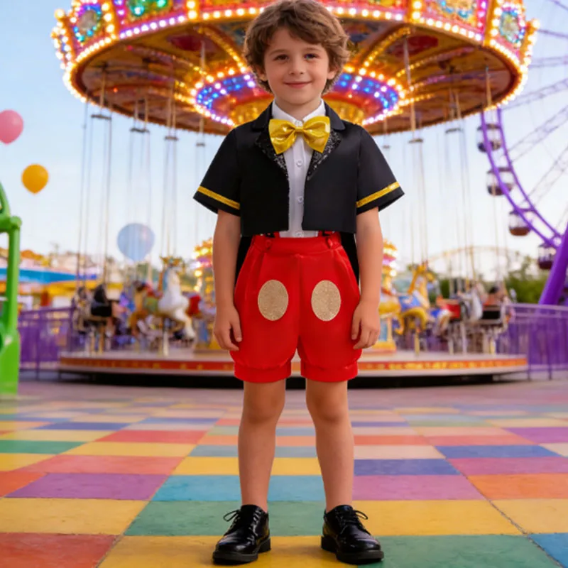 

6PCS Cartoon Mouse Baby Boy Clothes Halloween Carnival Birthday Outfits Bow Tie Top+Short Sleeve Coat+Shorts Cosplay Costume