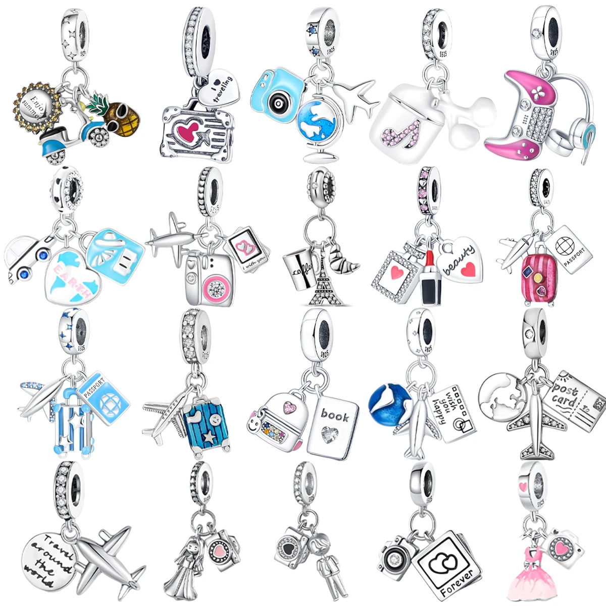 

Original 925 Charms Sterling Silver Earth Airplane Camera Headset Handle for Pandora DIY Bracelet Ladies Jewellery Gift